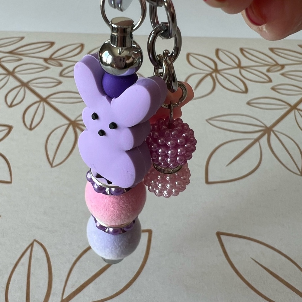 PEEPS Bunny Beaded Keychain / Purse Charm - Handmade - Picture 3 of 10